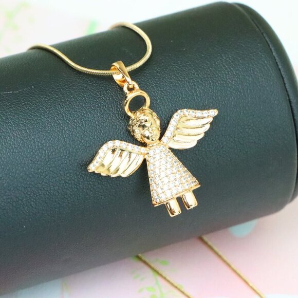 "Sparkling Angel Rose Gold Pendant with Wings and Halo, XPPT1212 - Picture 1 of 12